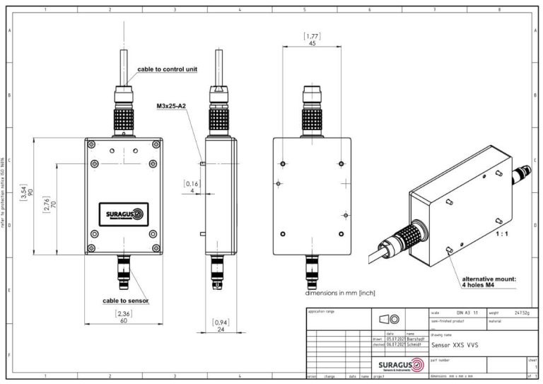 EddyCus sensor XXS preamp technical drawing sensor