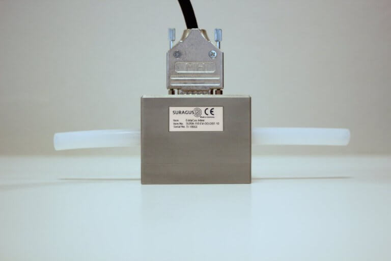 Product photo of the EddyCus® inline R ringsensor for slurry, paste and fluid monitoring side view