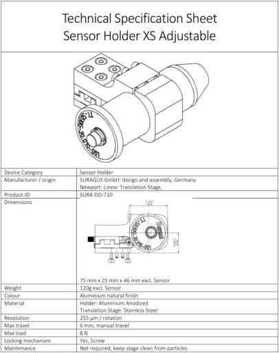 EddyCus sensor XS technical specification sheet sensor holder xs adjustable